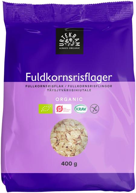 URTEKRAM Organic Whole-Grain Rice Flakes Gluten-Free 400 g - Suomibox