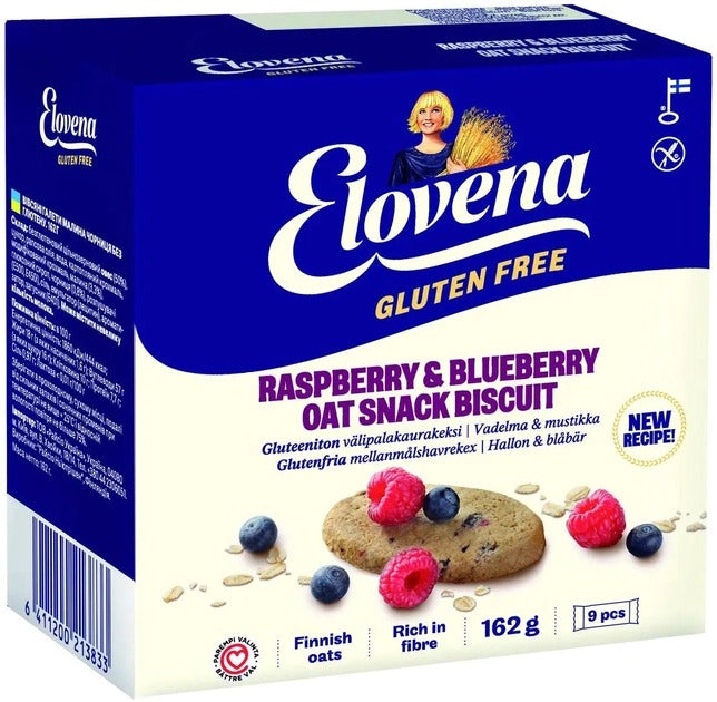Elovena gluten-free raspberry-blueberry snack oat Cookie 1 Box of 162g 5.7 oz - Soposopo