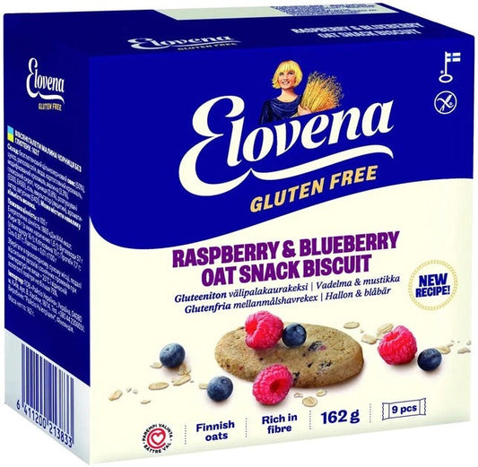 Elovena gluten-free raspberry-blueberry snack oat Cookie 1 Box of 162g 5.7 oz - Soposopo