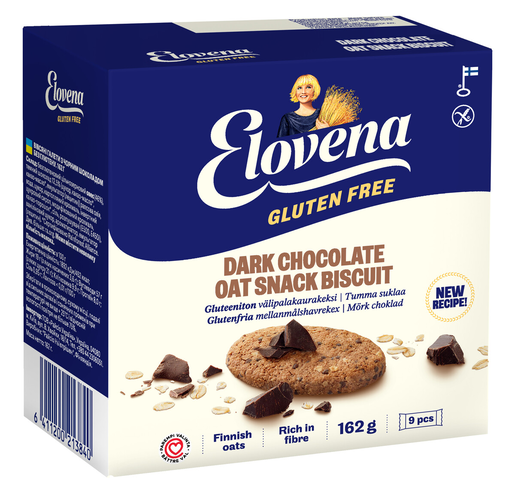 Elovena gluten-free dark chocolate snack oat Cookie 1 Box of 162g 5.7 oz - Soposopo