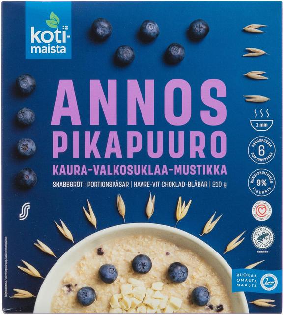 Kotimaista Instant Porridge Oat-White Chocolate-Blueberry 210 g (6 x 35 g) - Suomibox