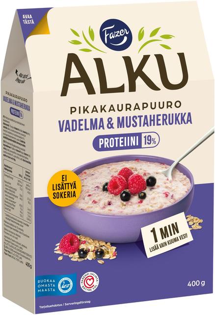 Fazer Alku Raspberry & Blackcurrant Protein Quick Oat Porridge 400 g - Suomibox