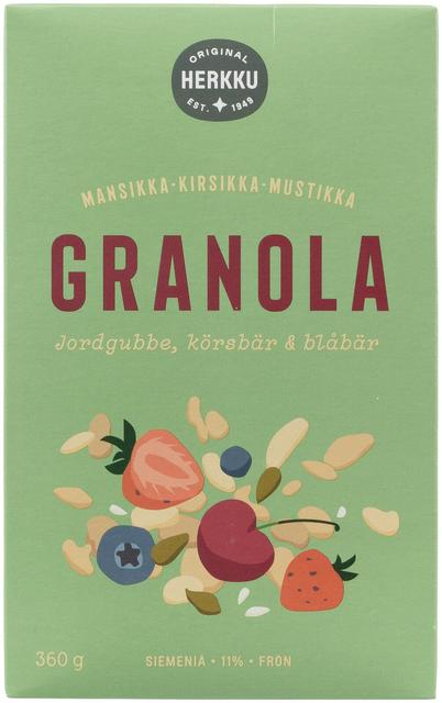 Herkku Granola Strawberry-Cherry-Blueberry 360 g - Suomibox