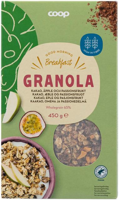 Coop granola cocoa. apple. and passion fruit 450 g - Suomibox