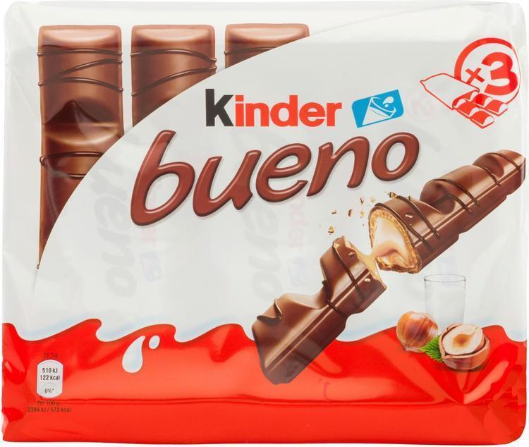 Kinder Bueno 3-pack milk chocolate covered waffle with milky hazelnut filling x 43g - Soposopo