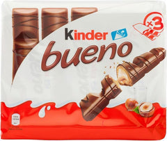 Kinder Bueno 3-pack milk chocolate covered waffle with milky hazelnut filling x 43g - Soposopo