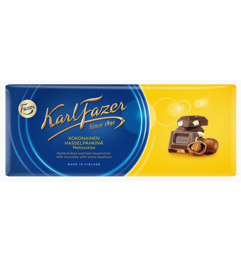 Fazer Karl Fazer Whole Hazelnuts in Milk Chocolate 200g Bar - Soposopo