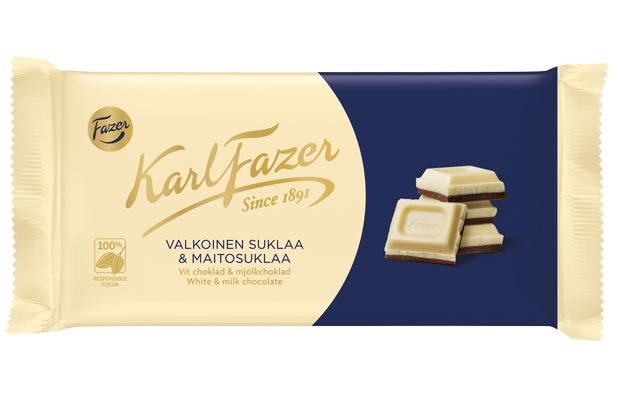 Fazer Karl Fazer White & Milk Chocolate 1 bar of 131g - Soposopo