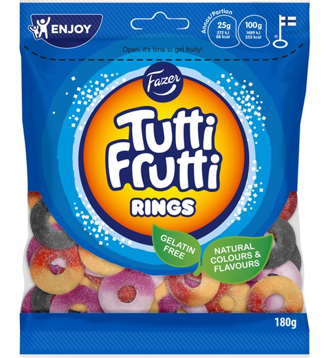 Fazer Tutti Frutti Rings Gummy 180g Assorted Fruity Flavors - Soposopo