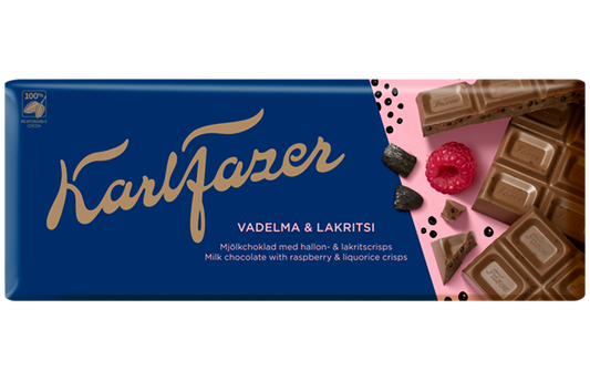 Fazer Karl Fazer Raspberry & Liquorice milk Chocolate 1 bar of 200g - Soposopo