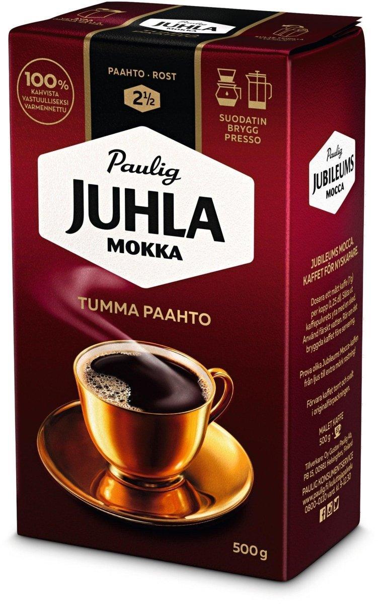 Paulig Juhla Mokka Dark Roast (Tumma Paahto) coffee 500g filter grinding - Soposopo