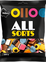 Malaco AllSorts Original Liquorice 250g 8.8oz Pack - Soposopo