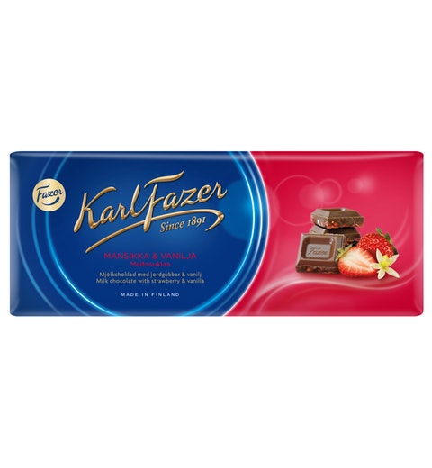 Fazer Karl Fazer Strawberry and vanilla in milk Chocolate 1 bar of 190g 6.3oz - Soposopo