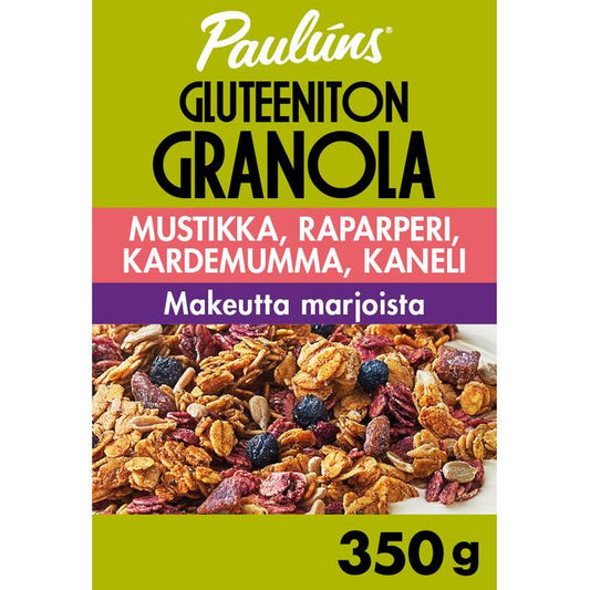 Paulúns Gluten-Free Blueberry-Rhubarb-Cardamom-Cinnamon Granola Cereal Muesli 350 g - Suomibox