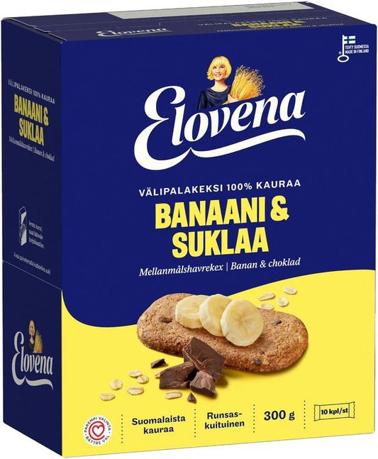 Elovena Banana Chocolate Whole Grain Snack Biscuit 100% Oats 300 g