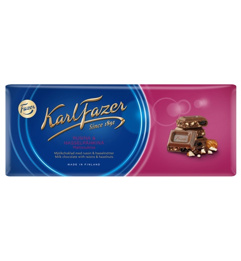 Fazer Karl Fazer Raisin and Hazelnuts in Milk Chocolate 200g Bar - Soposopo