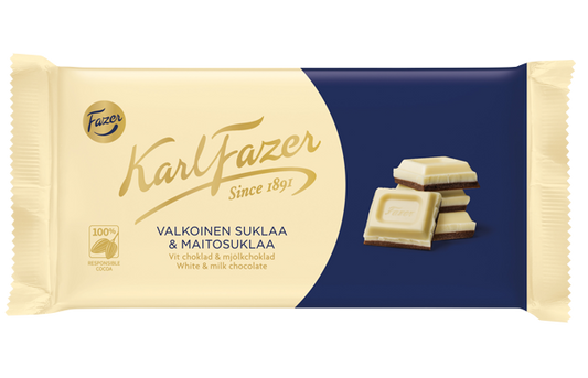 Fazer Karl Fazer White & Milk Chocolate 1 bar of 131g - Soposopo