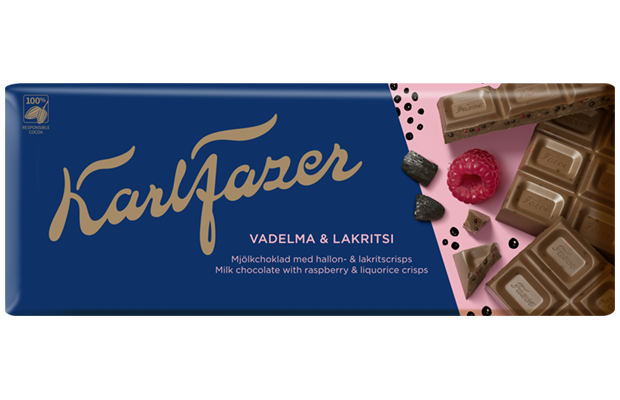 Fazer Karl Fazer Raspberry & Liquorice milk Chocolate 1 bar of 200g - Soposopo