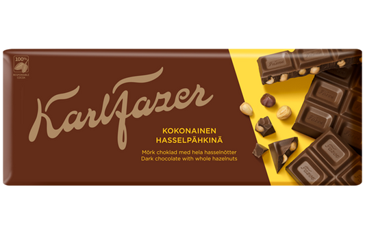 Fazer Karl Fazer Dark Whole Hazelnuts Chocolate 1 bar of 200g - Soposopo